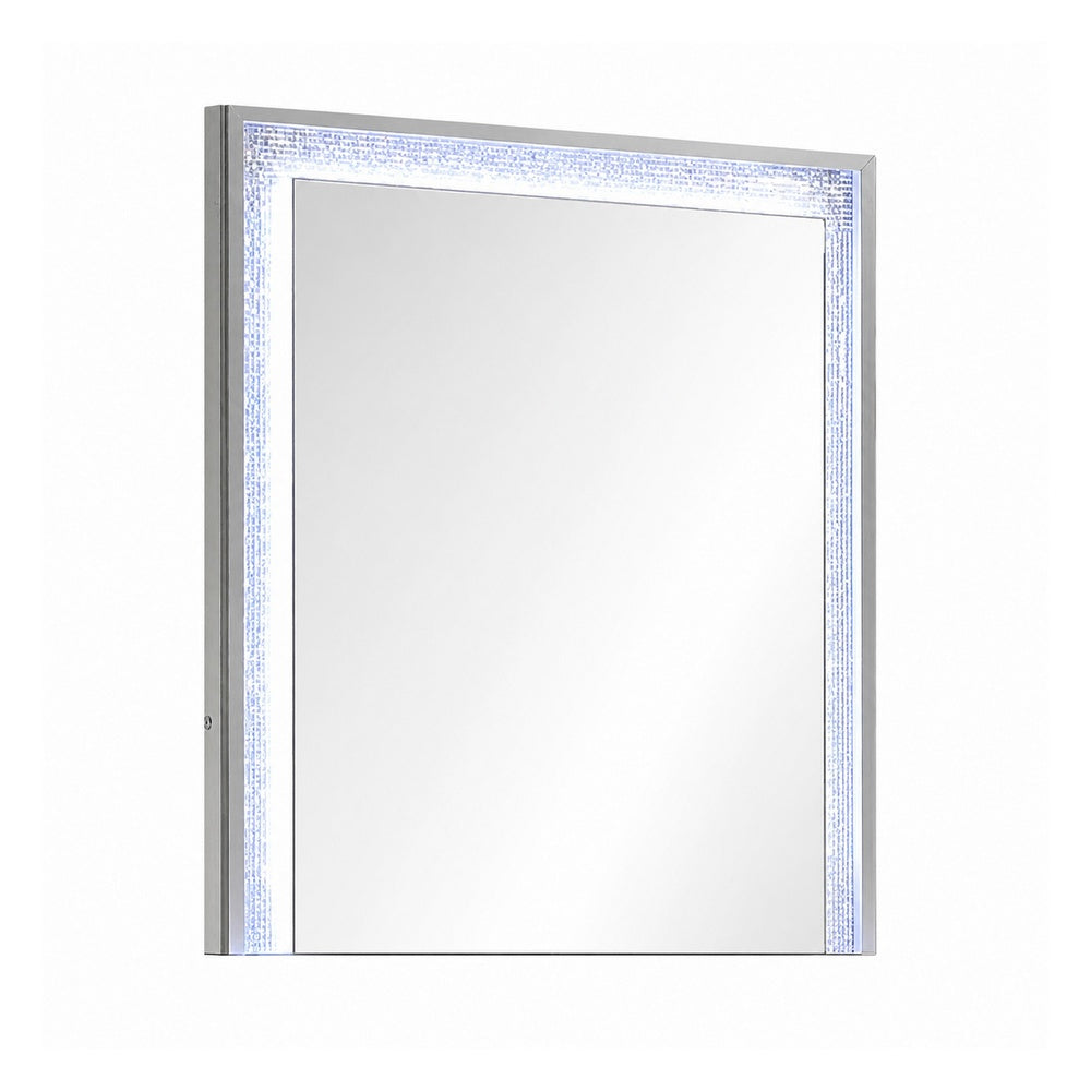 Soha Dresser Mirror | Rhinestone Trim w LED | High Gloss White 38x38