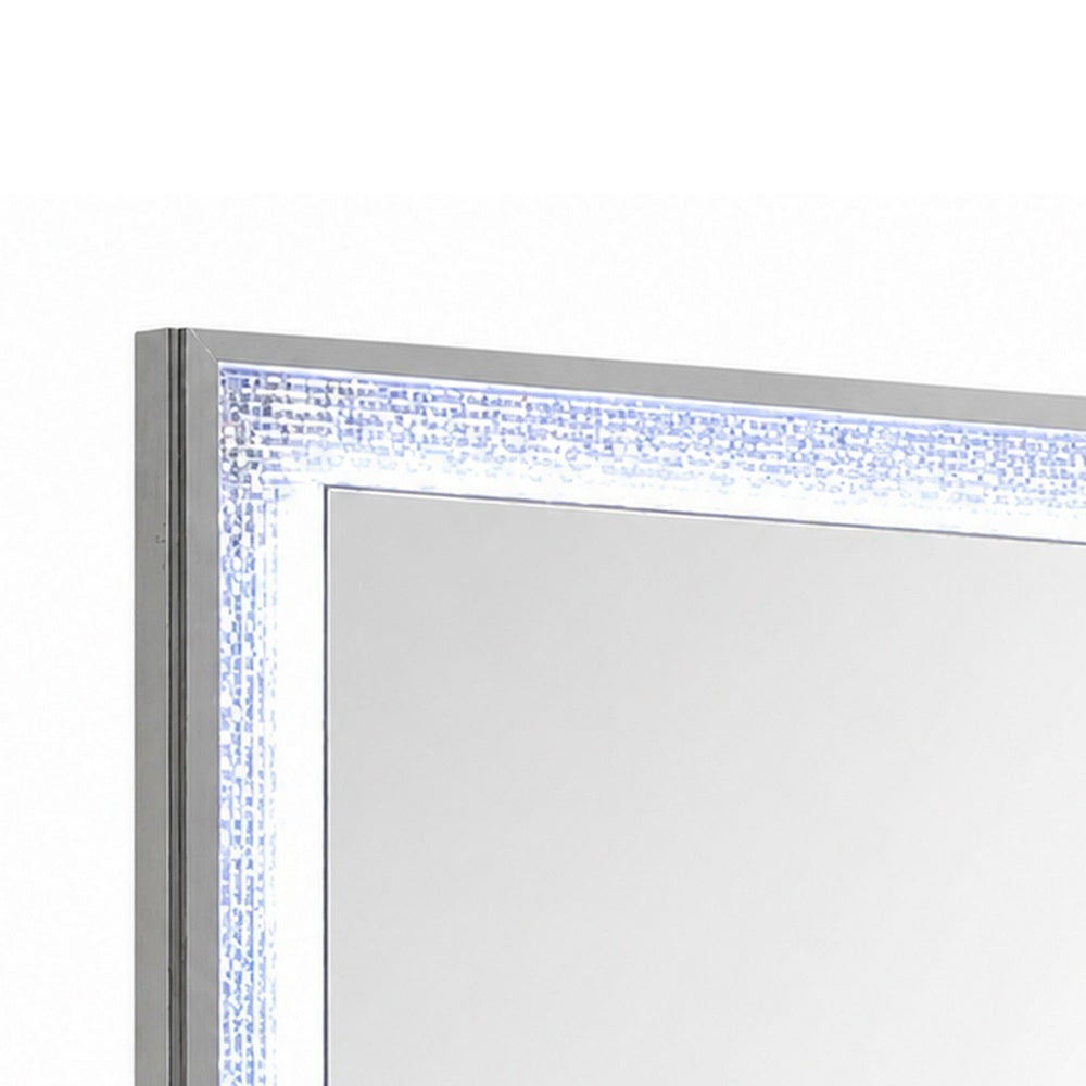 Soha Dresser Mirror | Rhinestone Trim w LED | High Gloss White 38x38