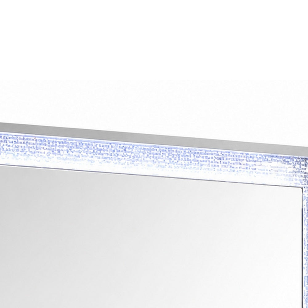 Soha Dresser Mirror | Rhinestone Trim w LED | High Gloss White 38x38