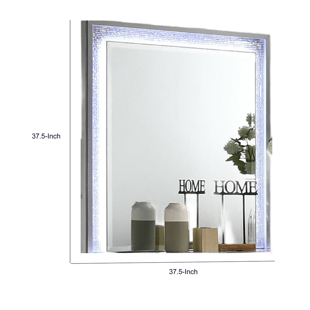 Soha Dresser Mirror | Rhinestone Trim w LED | High Gloss White 38x38