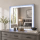 Soha Dresser Mirror | Rhinestone Trim w LED | High Gloss White 38x38