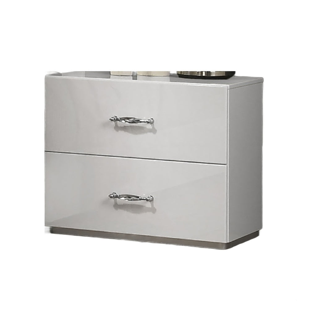 Soha Nightst& | 2 Drawers | Acrylic Chrome H&les | High Gloss White
