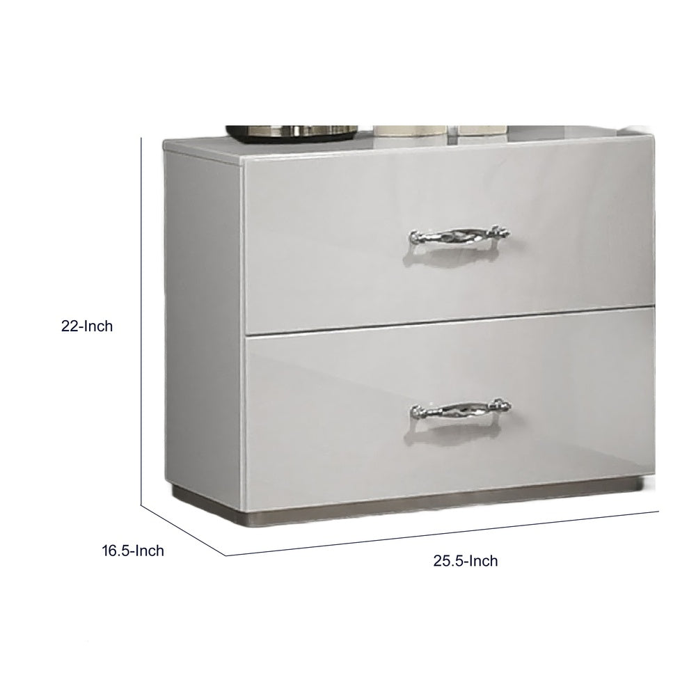 Soha Nightst& | 2 Drawers | Acrylic Chrome H&les | High Gloss White