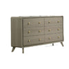 Reny Wide Dresser | 6 Drawers | Rounded Edges | Gold Knobs | Rustic Gray