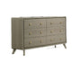 Reny Wide Dresser | 6 Drawers | Rounded Edges | Gold Knobs | Rustic Gray