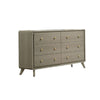 Reny Wide Dresser | 6 Drawers | Rounded Edges | Gold Knobs | Rustic Gray