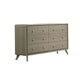Reny Wide Dresser | 6 Drawers | Rounded Edges | Gold Knobs | Rustic Gray