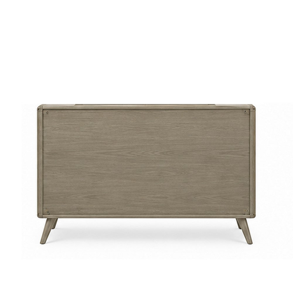 Reny Wide Dresser | 6 Drawers | Rounded Edges | Gold Knobs | Rustic Gray