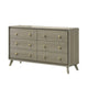 Reny Wide Dresser | 6 Drawers | Rounded Edges | Gold Knobs | Rustic Gray