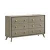 Reny Wide Dresser | 6 Drawers | Rounded Edges | Gold Knobs | Rustic Gray