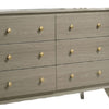 Reny Wide Dresser | 6 Drawers | Rounded Edges | Gold Knobs | Rustic Gray