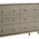 Reny Wide Dresser | 6 Drawers | Rounded Edges | Gold Knobs | Rustic Gray