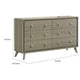 Reny Wide Dresser | 6 Drawers | Rounded Edges | Gold Knobs | Rustic Gray