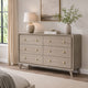 Reny Wide Dresser | 6 Drawers | Rounded Edges | Gold Knobs | Rustic Gray