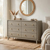 Reny Wide Dresser | 6 Drawers | Rounded Edges | Gold Knobs | Rustic Gray
