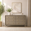 Reny Wide Dresser | 6 Drawers | Rounded Edges | Gold Knobs | Rustic Gray