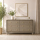 Reny Wide Dresser | 6 Drawers | Rounded Edges | Gold Knobs | Rustic Gray