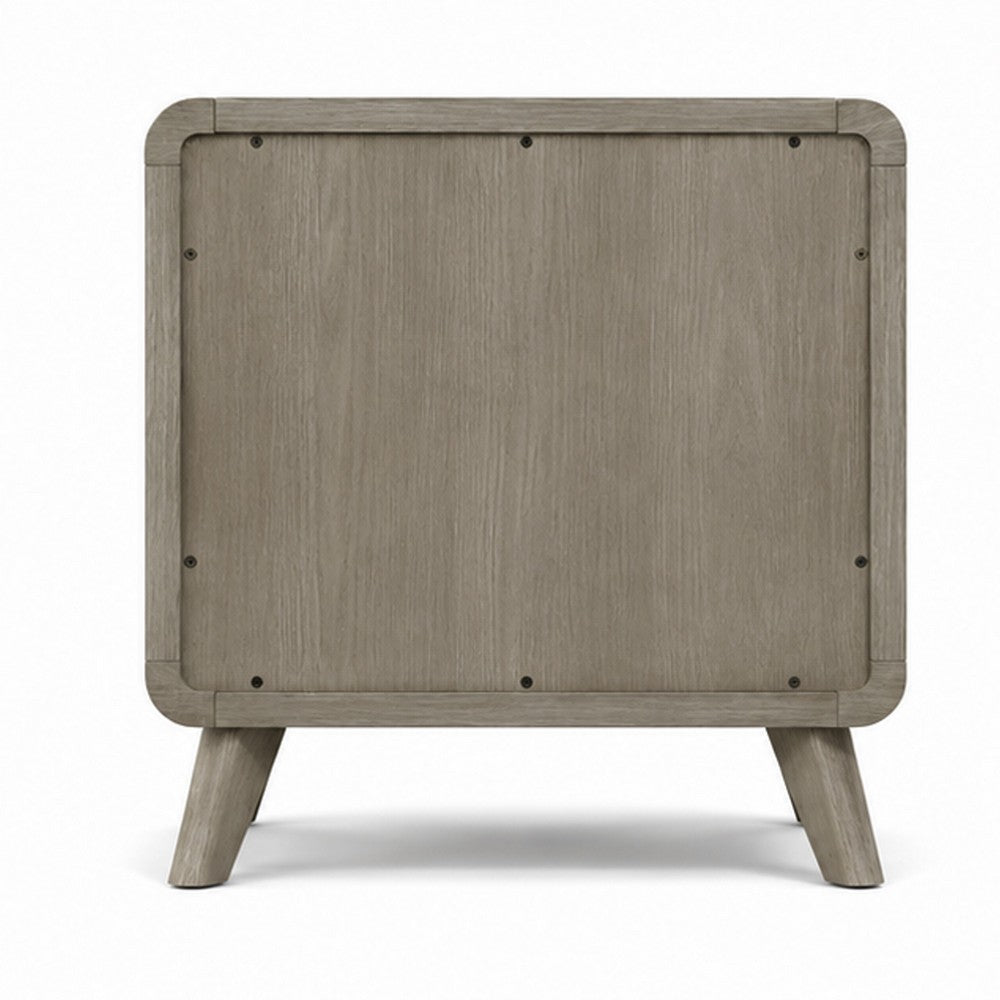 Reny Nightst& | 2 Drawers | Rounded Edges | Gold Knobs | Rustic Gray Wood