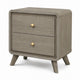 Reny Nightst& | 2 Drawers | Rounded Edges | Gold Knobs | Rustic Gray Wood