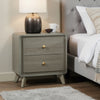 Reny Nightst& | 2 Drawers | Rounded Edges | Gold Knobs | Rustic Gray Wood