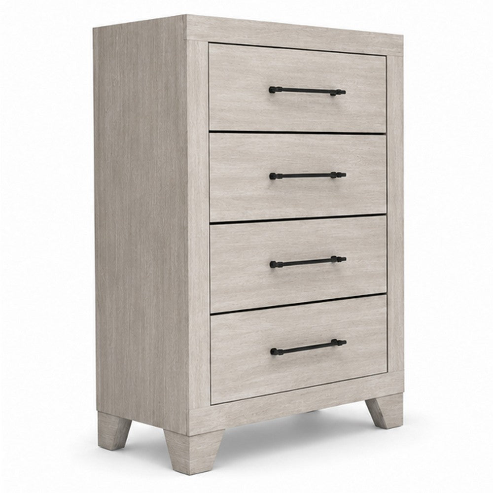 Dabu Tall Dresser Chest | 4 Drawers | Linear H&les | Light Gray | Black