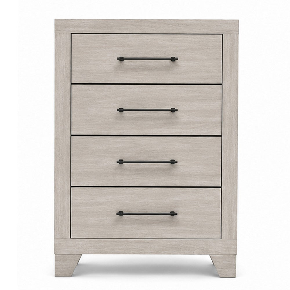 Dabu Tall Dresser Chest | 4 Drawers | Linear H&les | Light Gray | Black