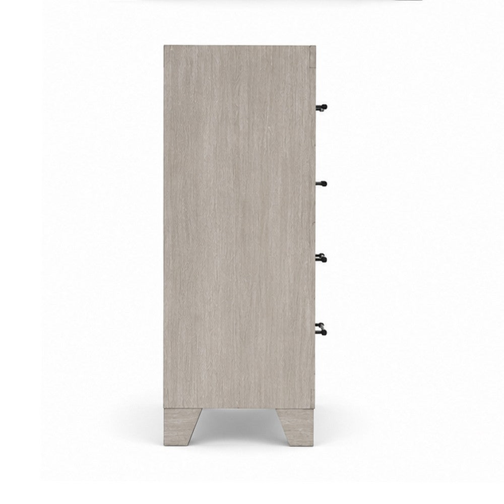 Dabu Tall Dresser Chest | 4 Drawers | Linear H&les | Light Gray | Black
