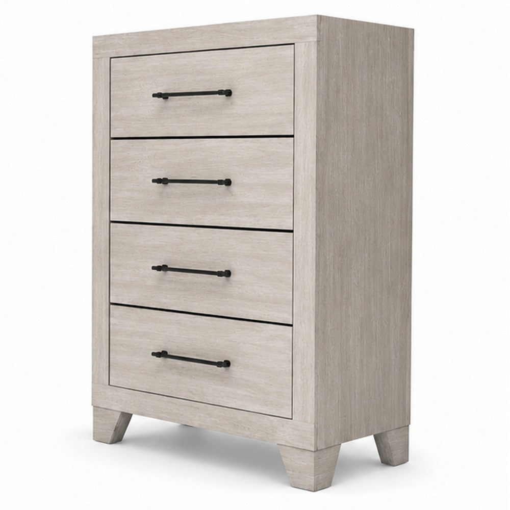 Dabu Tall Dresser Chest | 4 Drawers | Linear H&les | Light Gray | Black