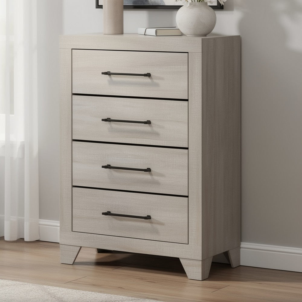 Dabu Tall Dresser Chest | 4 Drawers | Linear H&les | Light Gray | Black
