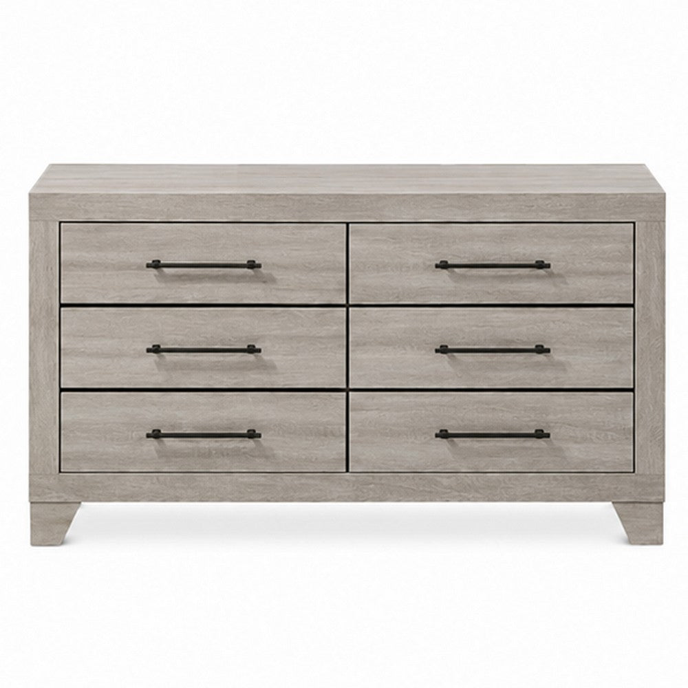 Dabu Wide Dresser | 6 Drawers | Linear H&les | Light Gray | Black