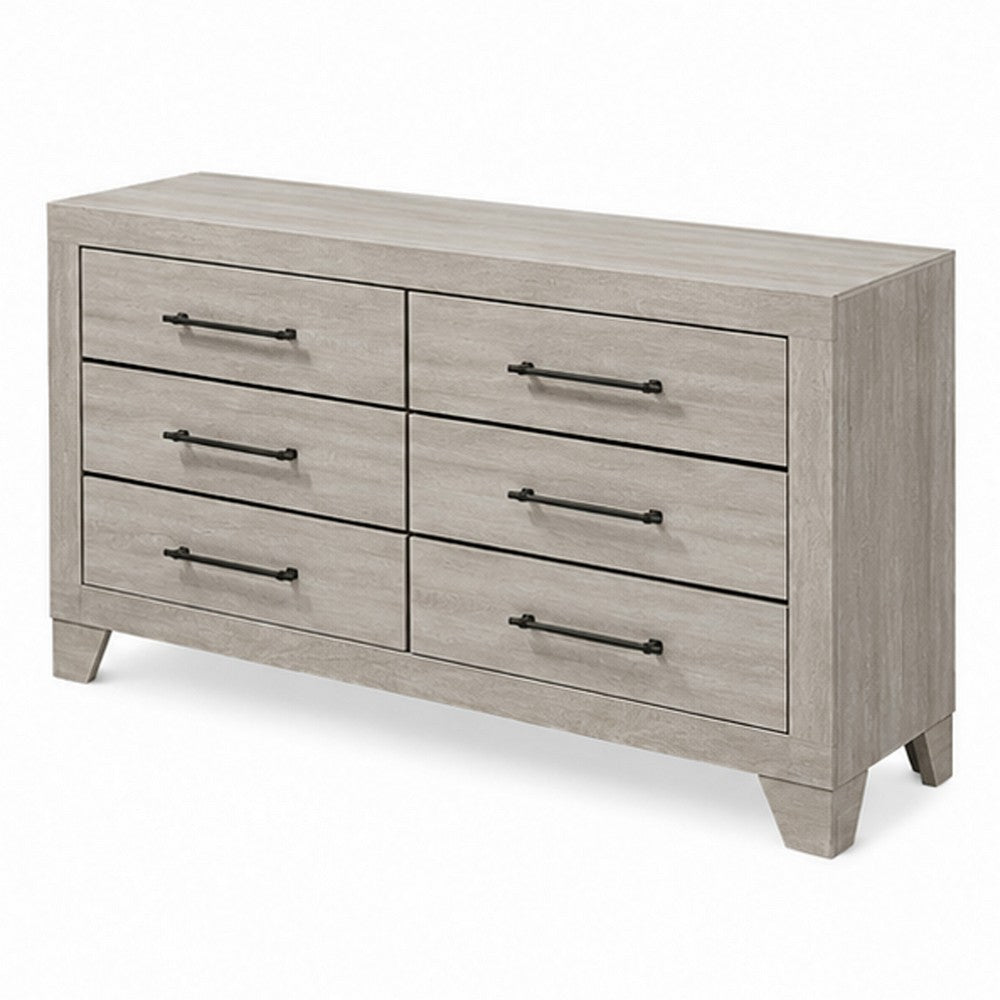 Dabu Wide Dresser | 6 Drawers | Linear H&les | Light Gray | Black