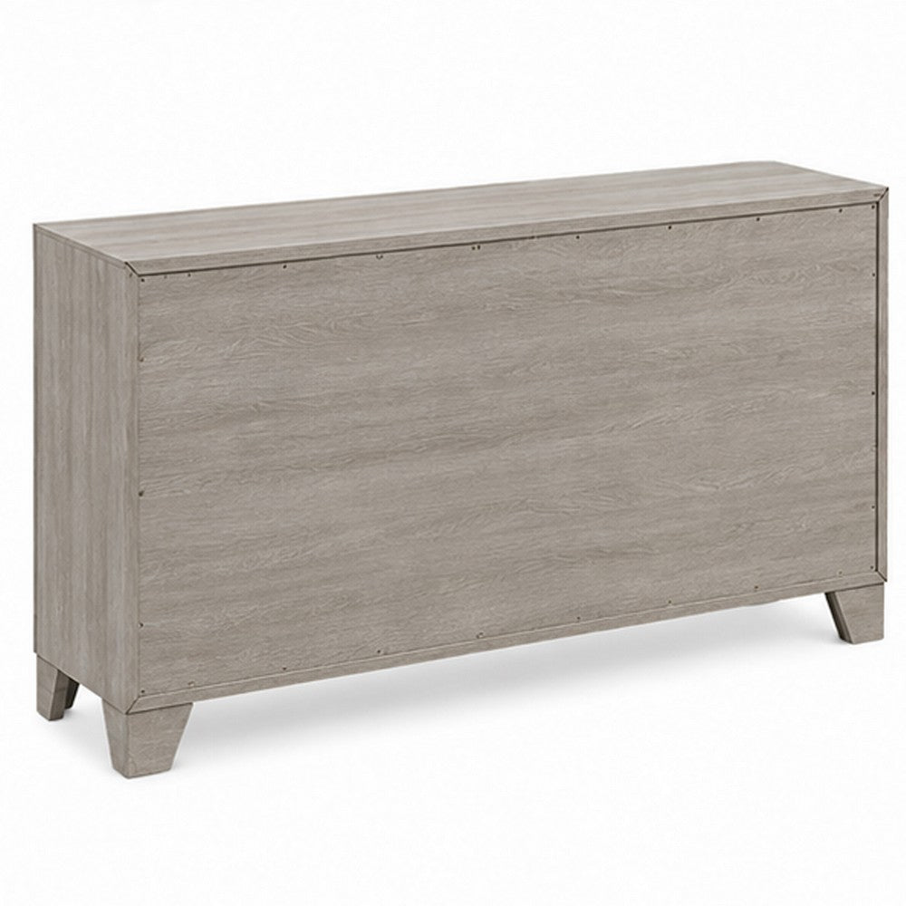 Dabu Wide Dresser | 6 Drawers | Linear H&les | Light Gray | Black