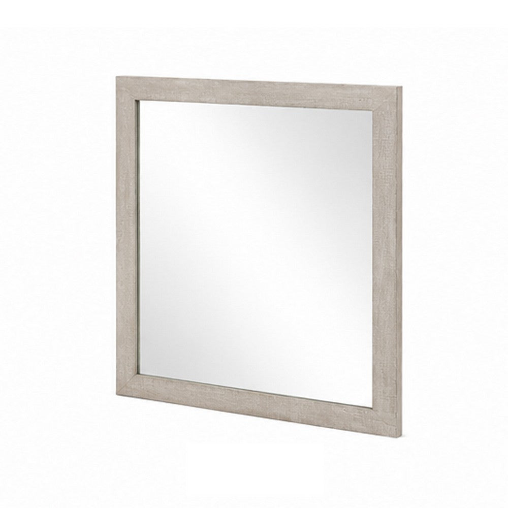 Dabu Dresser Mirror | Framed Design | Light Gray Wood | 37x39 Rectangular