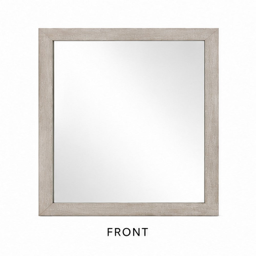 Dabu Dresser Mirror | Framed Design | Light Gray Wood | 37x39 Rectangular