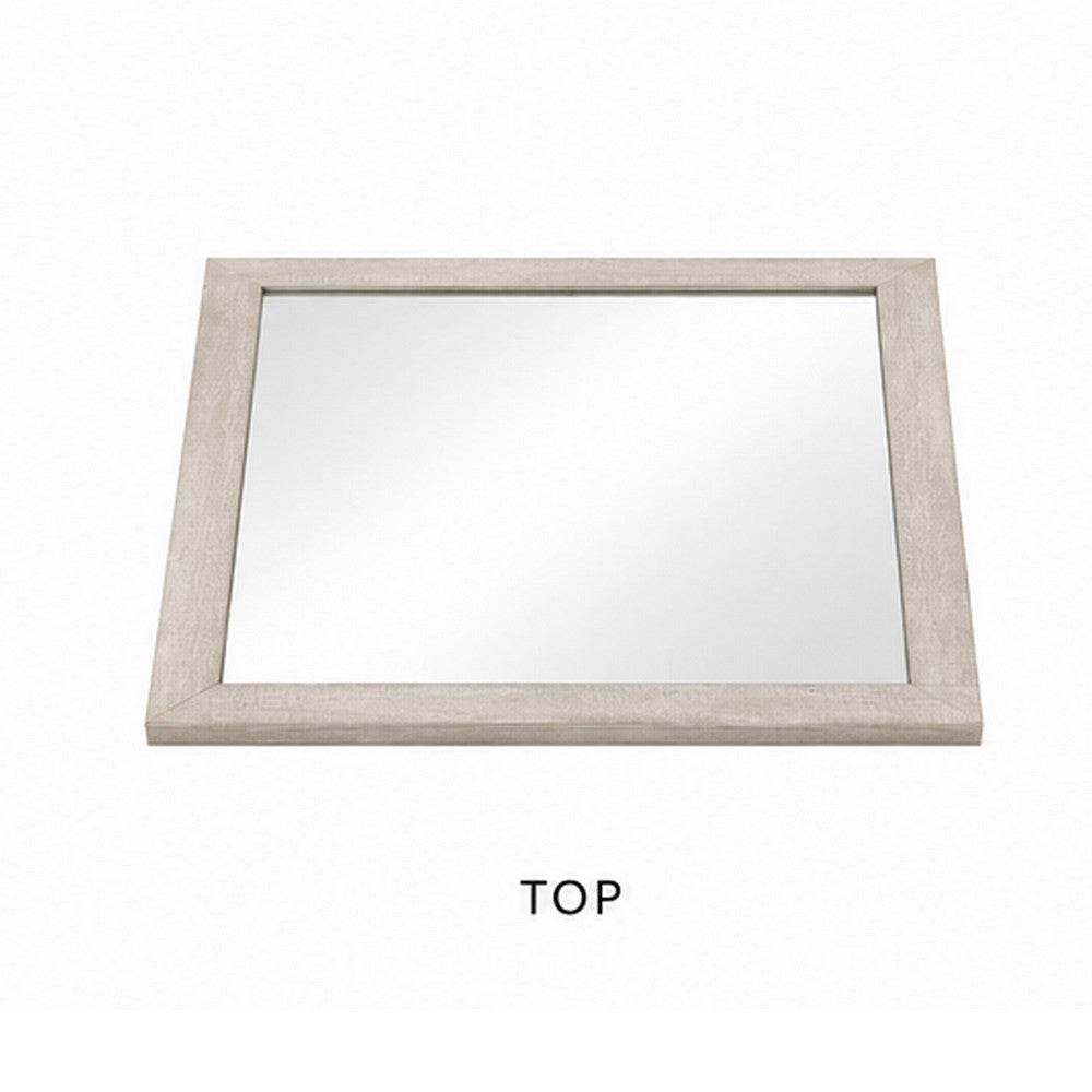 Dabu Dresser Mirror | Framed Design | Light Gray Wood | 37x39 Rectangular