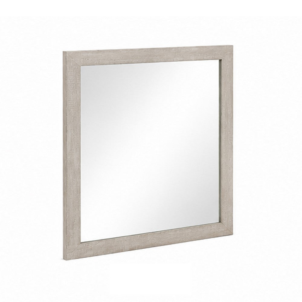 Dabu Dresser Mirror | Framed Design | Light Gray Wood | 37x39 Rectangular