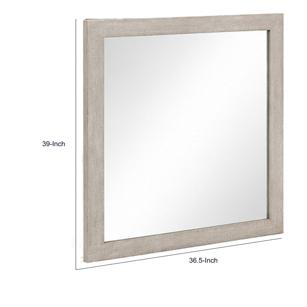 Dabu Dresser Mirror | Framed Design | Light Gray Wood | 37x39 Rectangular
