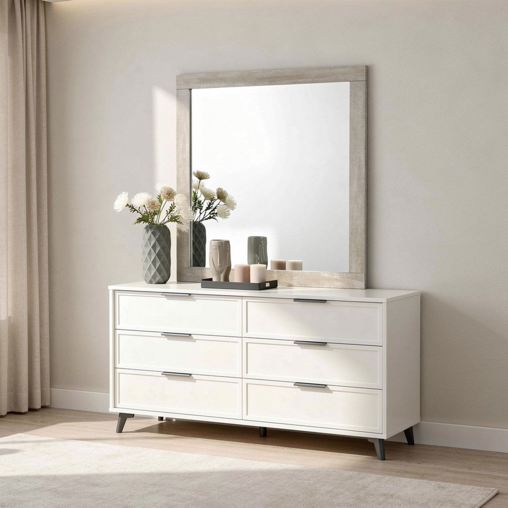 Dabu Dresser Mirror | Framed Design | Light Gray Wood | 37x39 Rectangular