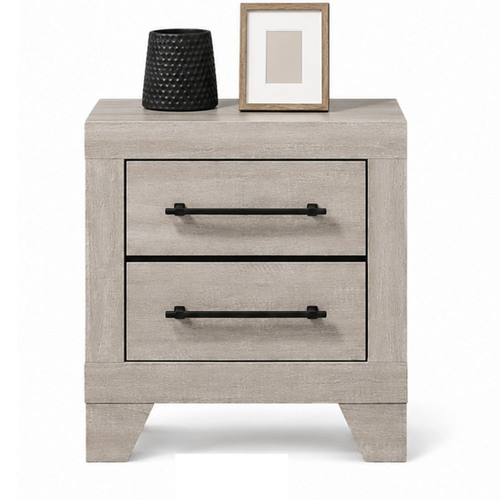 Dabu Nightst& | 2 Drawers | Linear H&les | Light Gray | Black