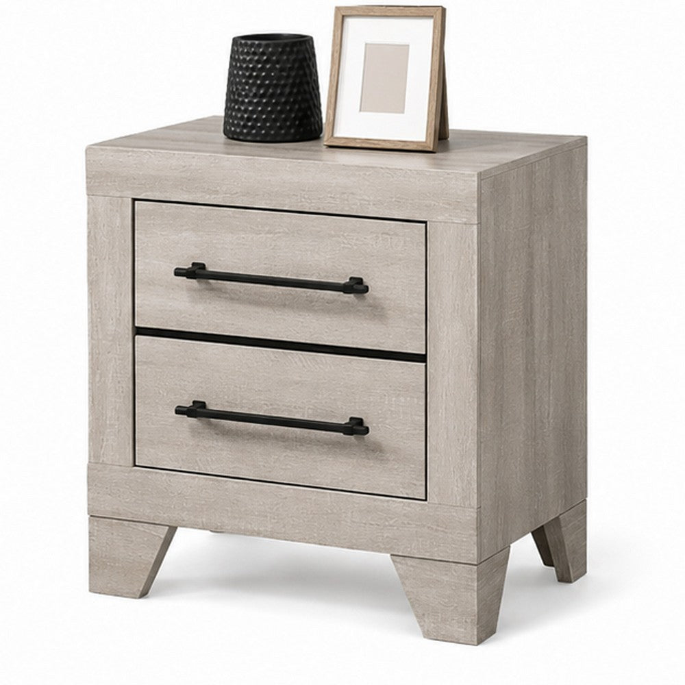 Dabu Nightst& | 2 Drawers | Linear H&les | Light Gray | Black