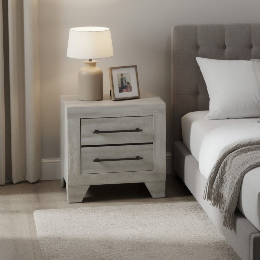 Dabu Nightst& | 2 Drawers | Linear H&les | Light Gray | Black