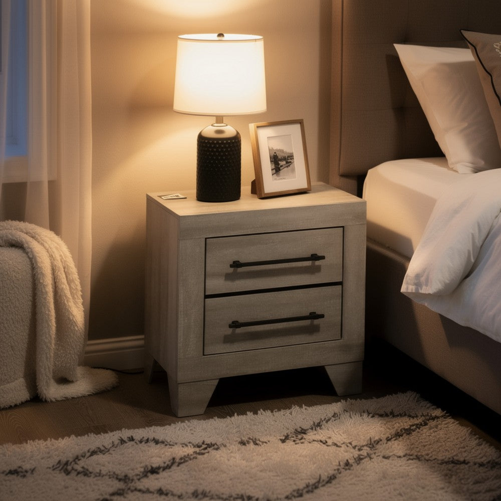 Dabu Nightst& | 2 Drawers | Linear H&les | Light Gray | Black