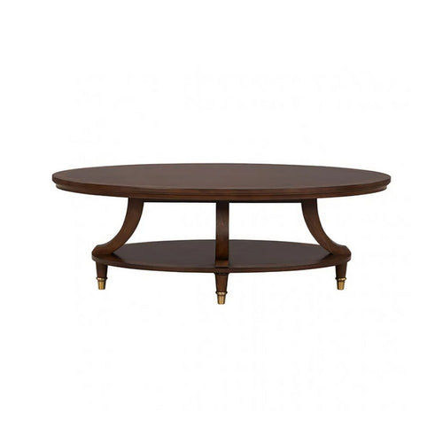 Raam Coffee Table | 52" Oval Top with Lower Shelf | Dark Cherry Brown