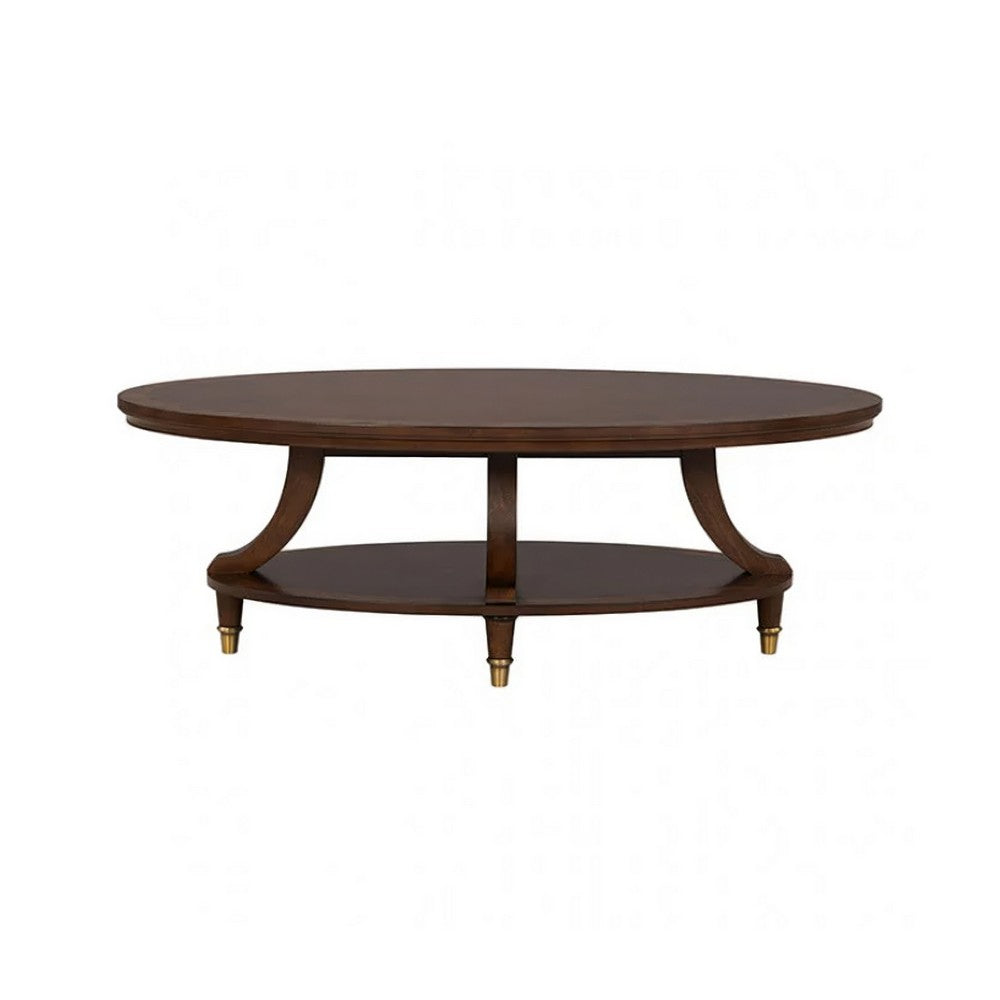 Raam Coffee Table | 52" Oval Top with Lower Shelf | Dark Cherry Brown