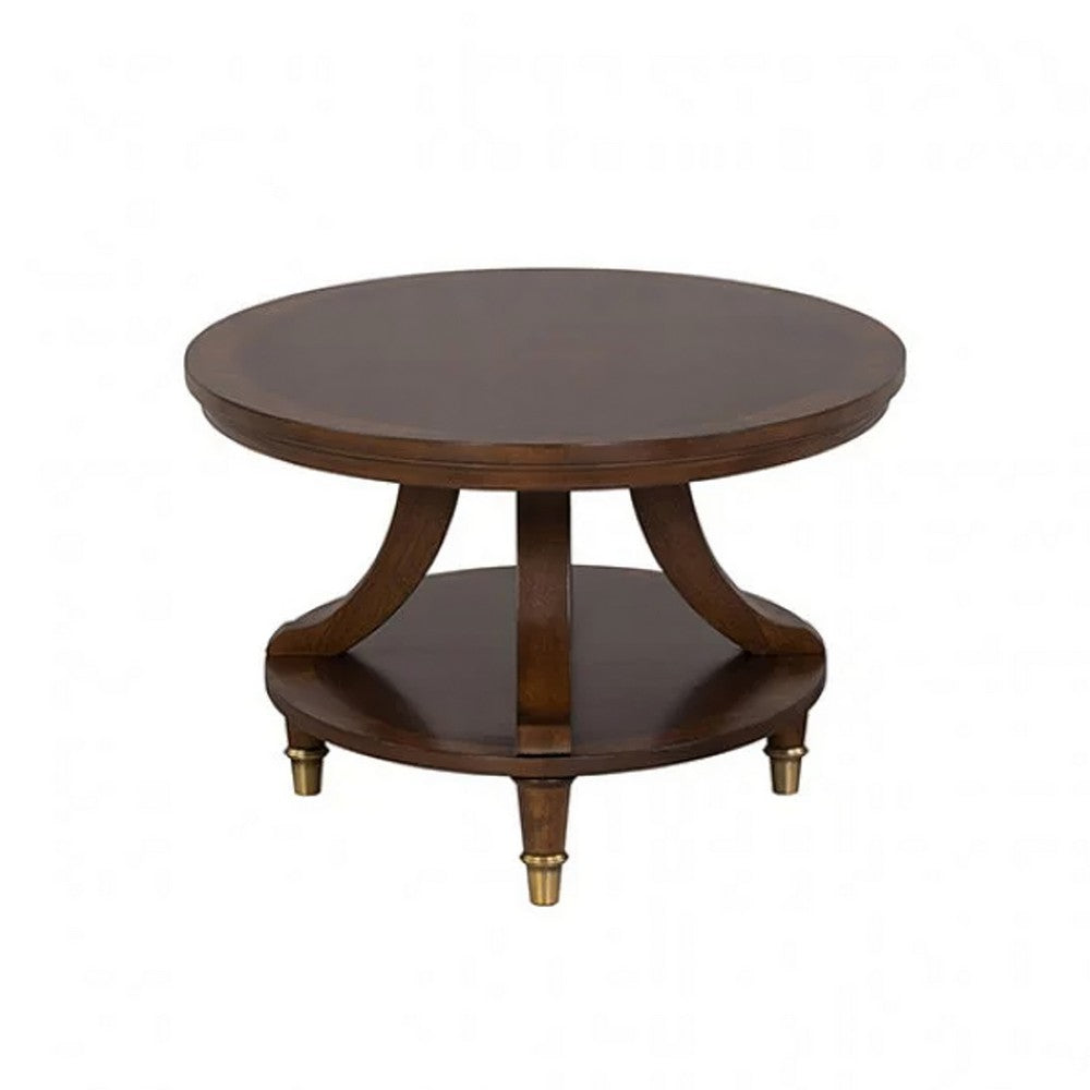 Raam Coffee Table | 52" Oval Top with Lower Shelf | Dark Cherry Brown