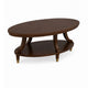 Raam Coffee Table | 52" Oval Top with Lower Shelf | Dark Cherry Brown