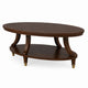 Raam Coffee Table | 52" Oval Top with Lower Shelf | Dark Cherry Brown