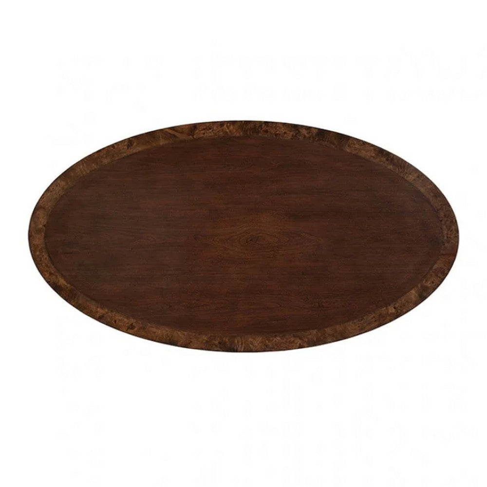 Raam Coffee Table | 52" Oval Top with Lower Shelf | Dark Cherry Brown