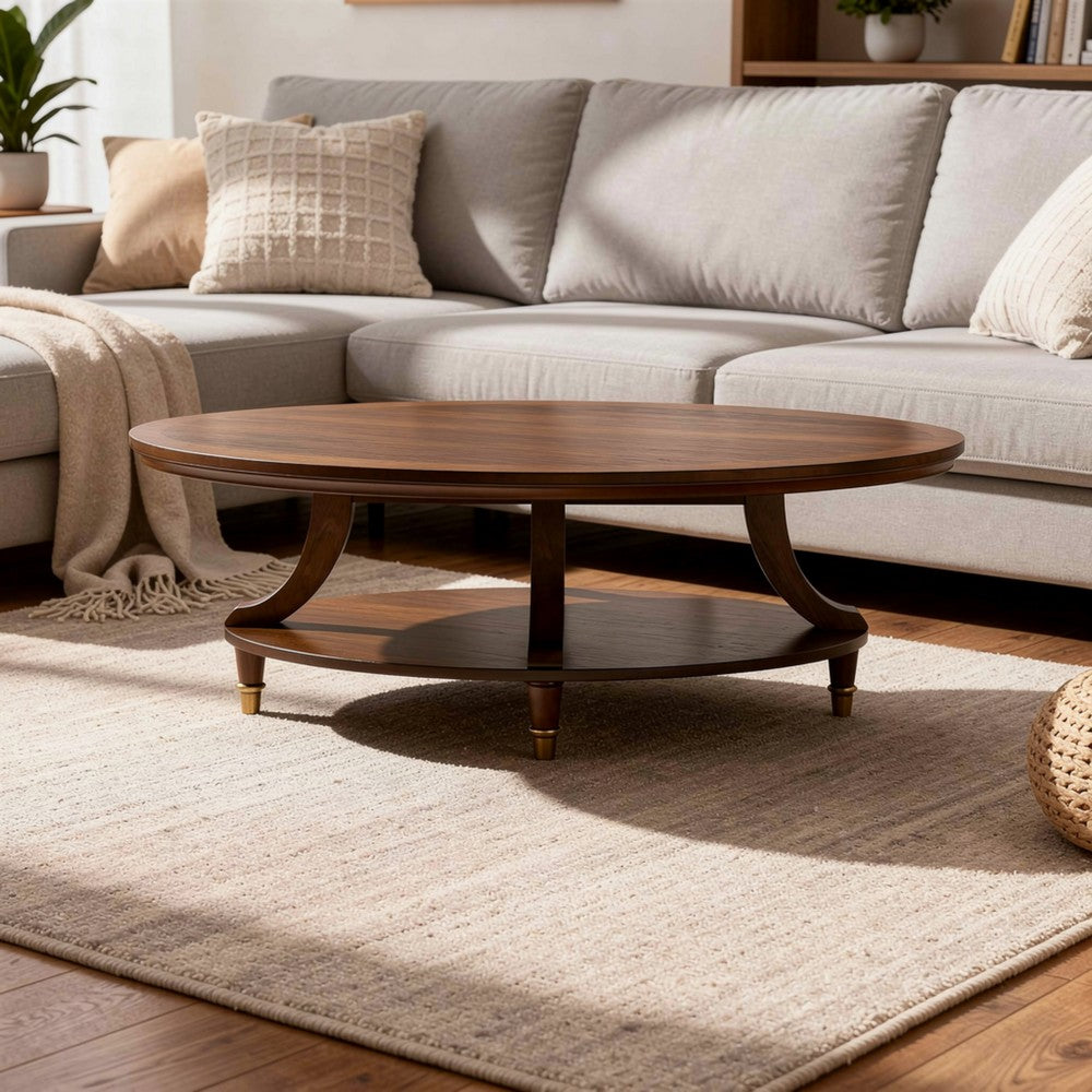 Raam Coffee Table | 52" Oval Top with Lower Shelf | Dark Cherry Brown