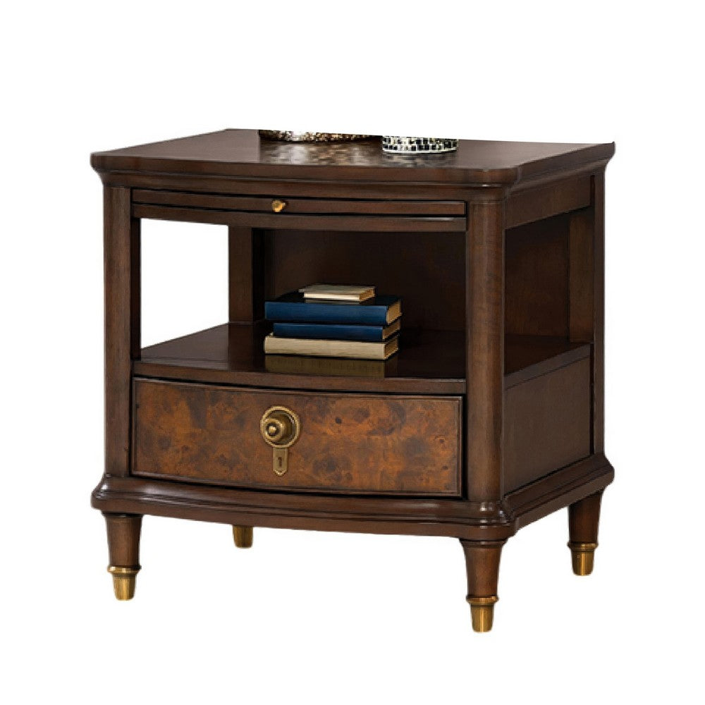 Raam Side End Table | 24" Top with Lower Shelf | Dark Cherry Brown